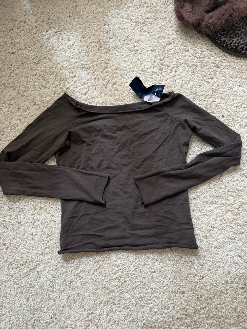 Brandy Melville Brown Off-Shoulder Long Sleeve Top